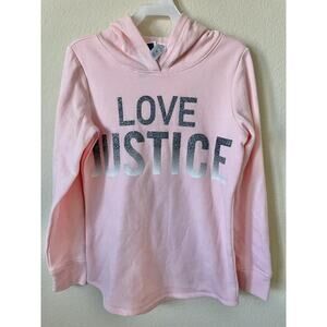 Justice Pink Gray Ombre Glitter Sparkle Love Logo Girls’ Pullover Hoodie Size 10